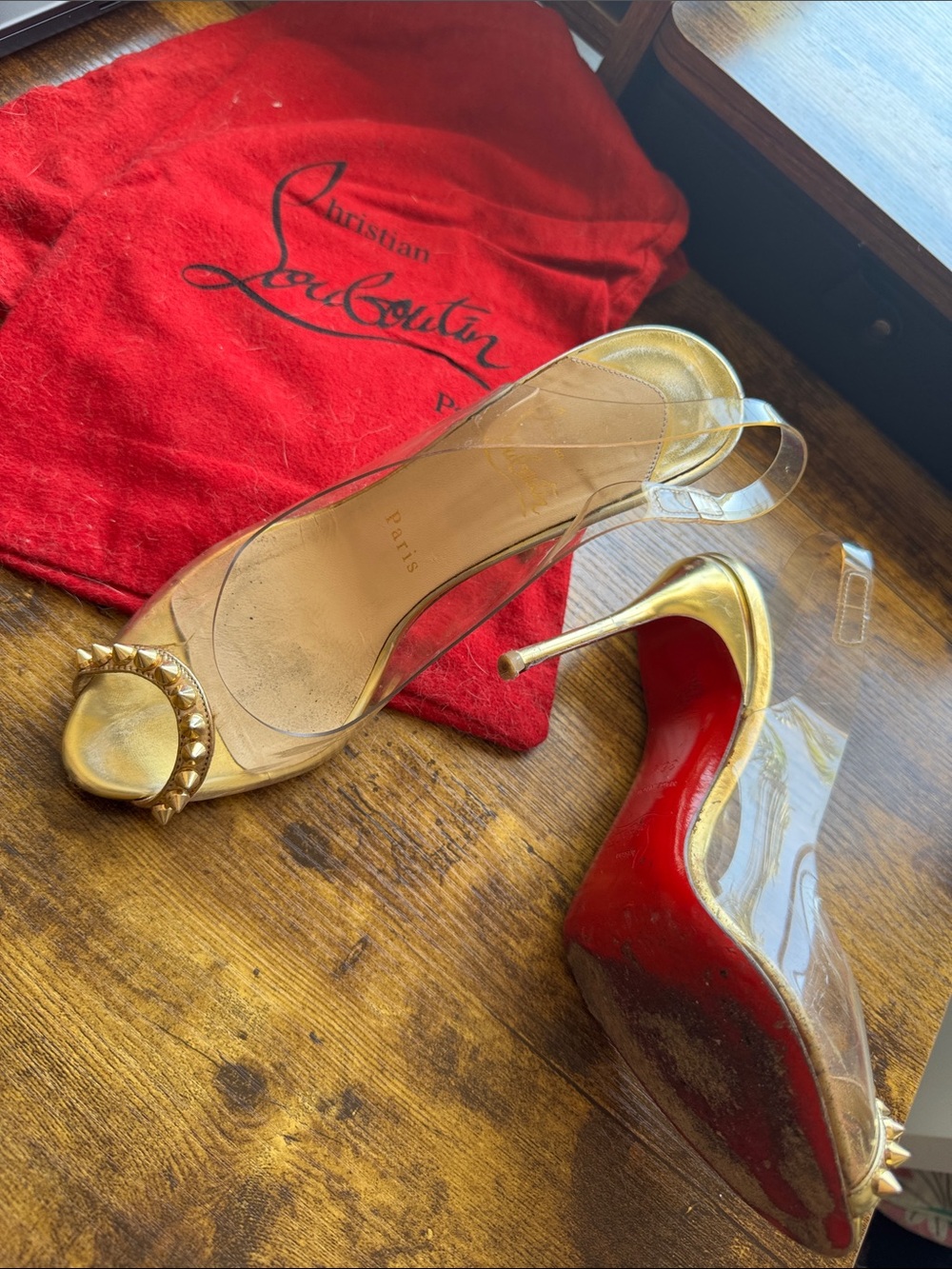 Christian Louboutin Gold Studded Open-Toe Sandals